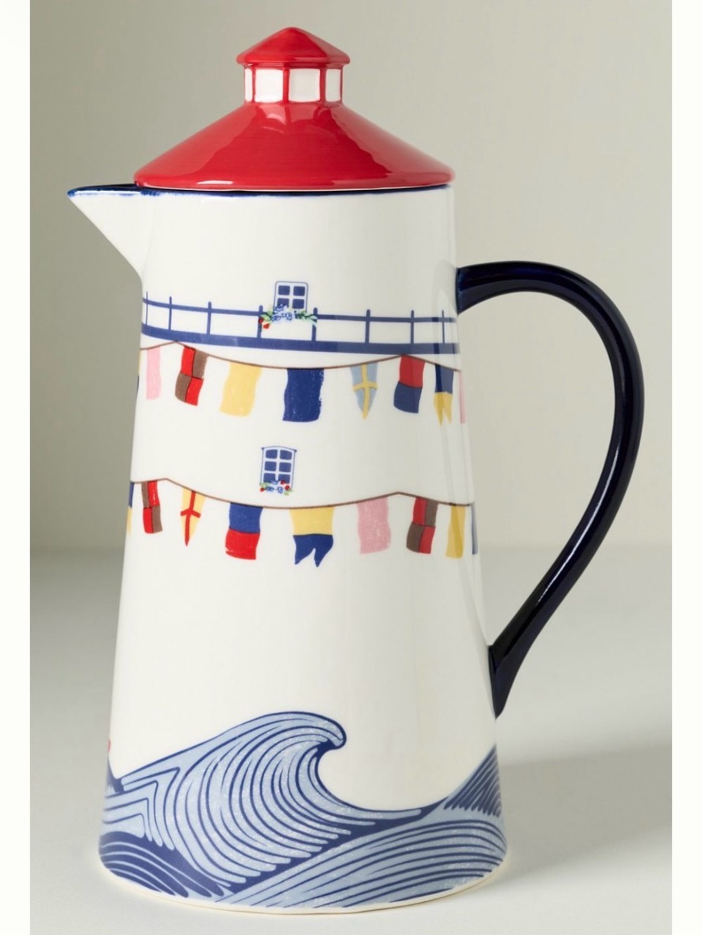 Set of 2!! Anthropologie maritime collection Flag Ceramic Pitcher with shakers - Picture 5 of 8